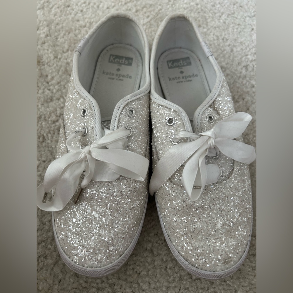 Kate Spade x Keds Glitter Sneakers - Silver and White 6.5